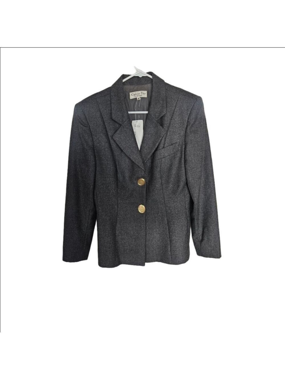 Christian Dior Gray Wool Blazer with Gold Buttons Size 12 Luxury Tailored Jackt - Picture 10 of 11